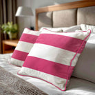 2 Stripes Horizontal | Sustainable Velvet Cushion with Piping - Hot Pink 40 x 40 cm by Izabela Peters