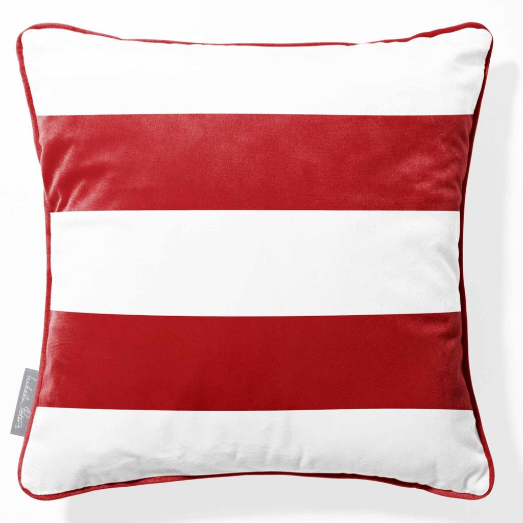 2 Stripes Horizontal | Sustainable Velvet Cushion with Piping - Crimson Muse 40 x 40 cm by Izabela Peters