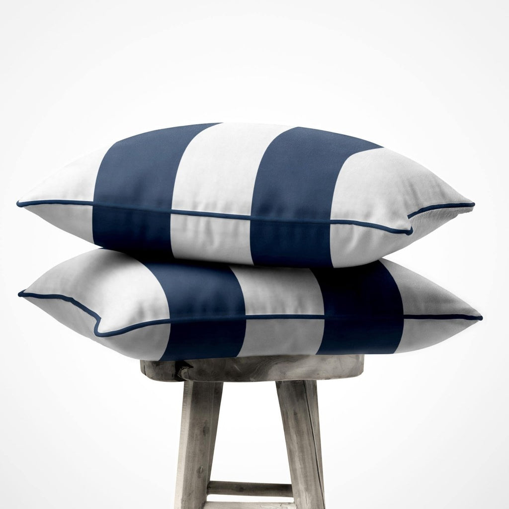2 Stripes Horizontal | Sustainable Velvet Cushion with Piping - Petrol Blue 40 x 40 cm by Izabela Peters