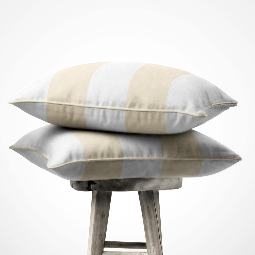 2 Stripes Horizontal | Sustainable Velvet Cushion with Piping - Ivory Cream 40 x 40 cm by Izabela Peters