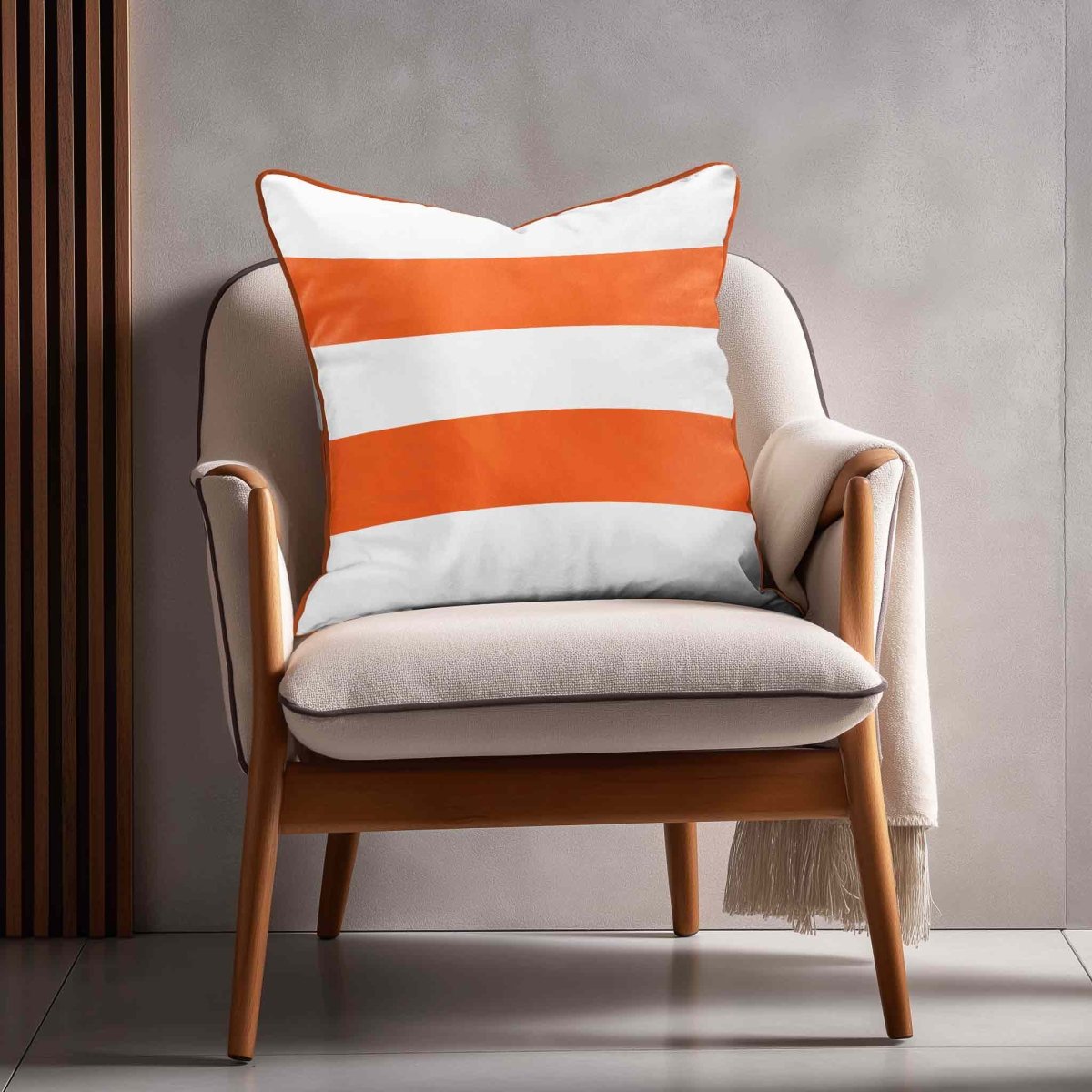 2 Stripes Horizontal | Sustainable Velvet Cushion with Piping - Burnt Orange 40 x 40 cm by Izabela Peters