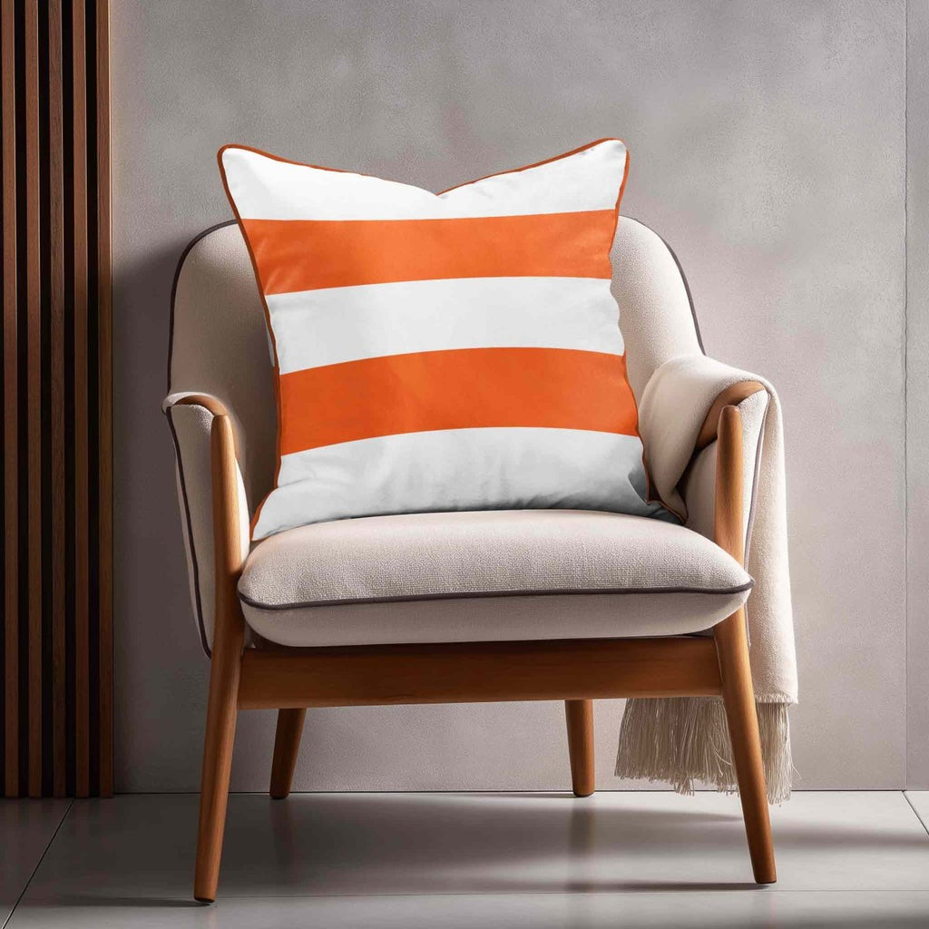 2 Stripes Horizontal | Sustainable Velvet Cushion with Piping - Burnt Orange 40 x 40 cm by Izabela Peters