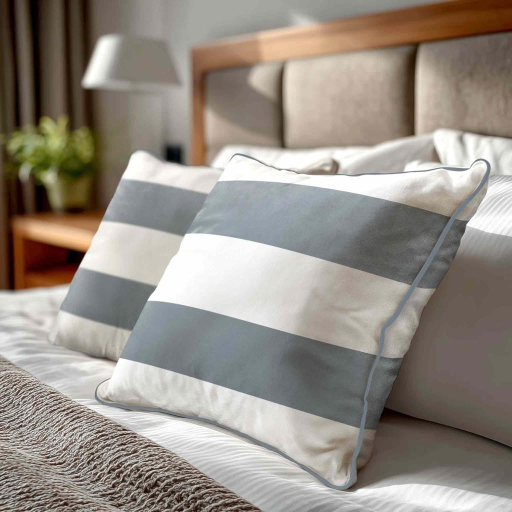 2 Stripes Horizontal | Sustainable Velvet Cushion with Piping - French Grey 40 x 40 cm by Izabela Peters
