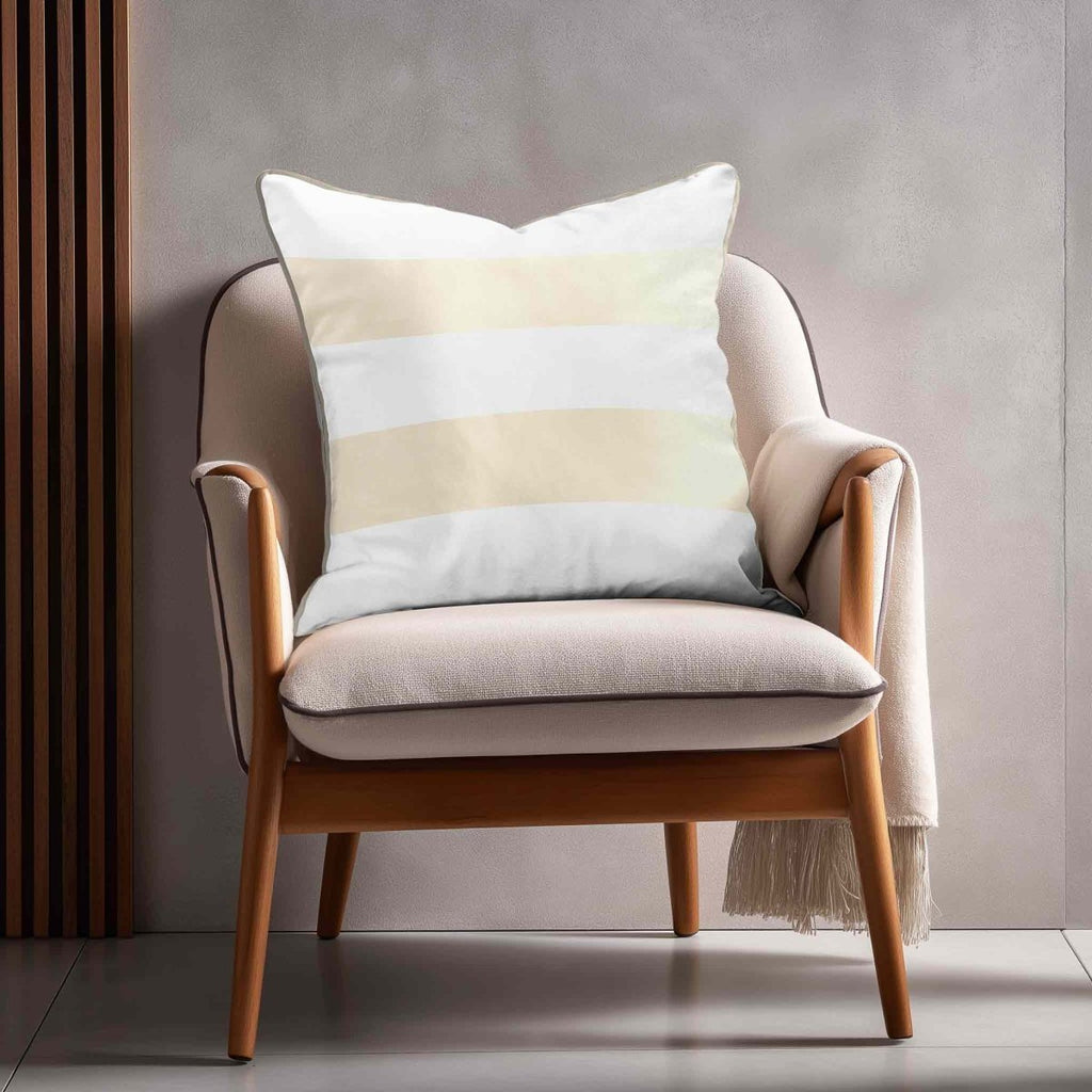 2 Stripes Horizontal | Sustainable Velvet Cushion with Piping - Ivory Cream 40 x 40 cm by Izabela Peters