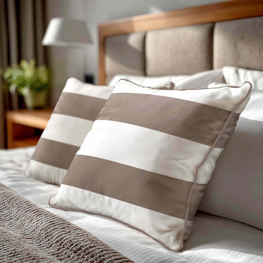 2 Stripes Horizontal | Sustainable Velvet Cushion with Piping - Dovedale Stone 40 x 40 cm by Izabela Peters