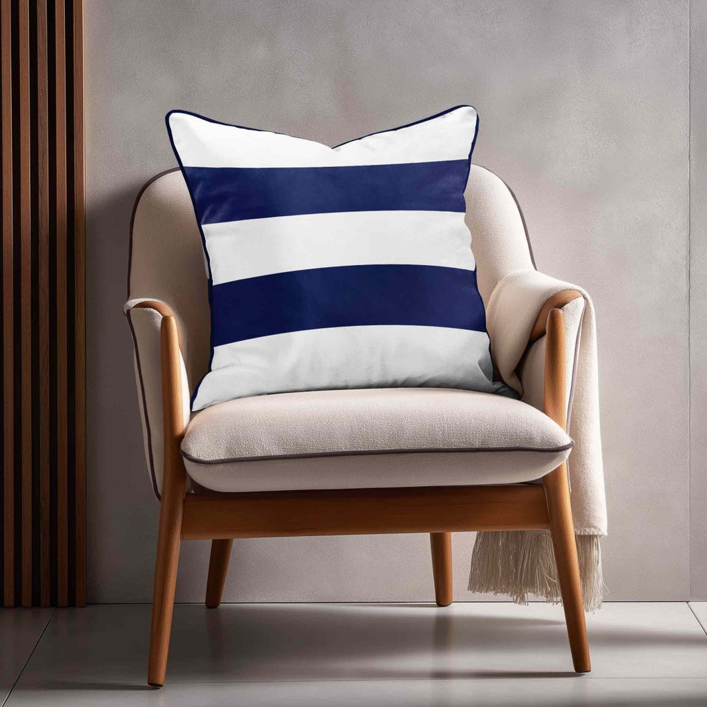 2 Stripes Horizontal | Sustainable Velvet Cushion with Piping - Midnight 40 x 40 cm by Izabela Peters
