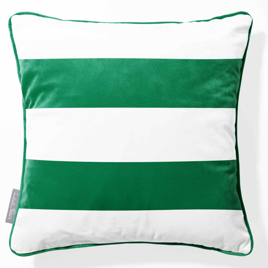 2 Stripes Horizontal | Sustainable Velvet Cushion with Piping - Emerald Green 40 x 40 cm by Izabela Peters