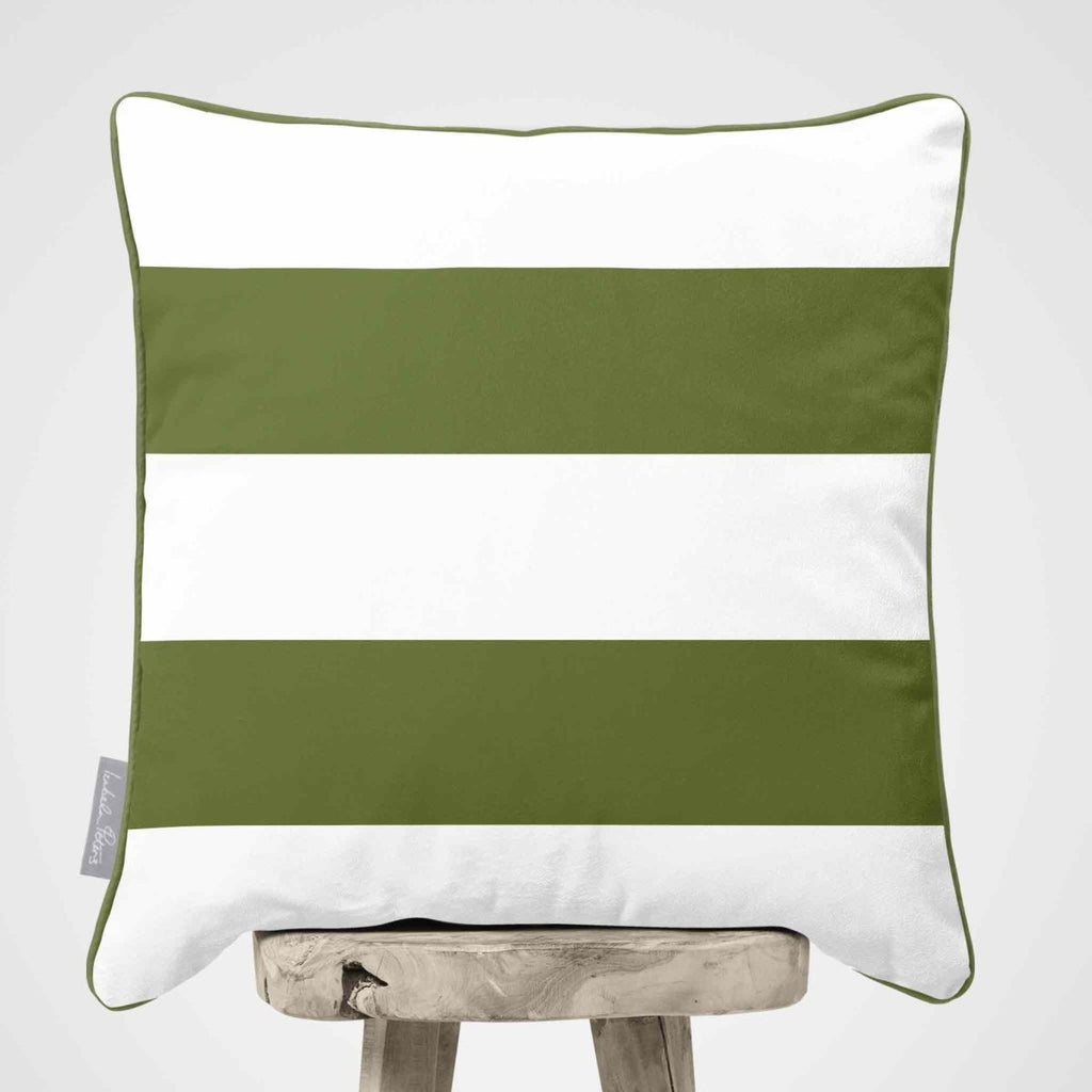 2 Stripes Horizontal | Sustainable Velvet Cushion with Piping - Sage 40 x 40 cm by Izabela Peters
