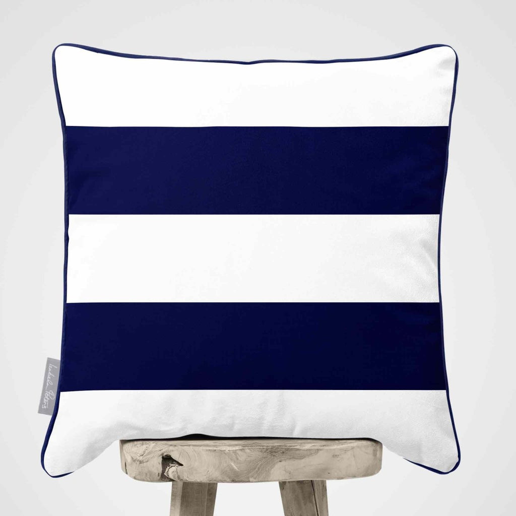 2 Stripes Horizontal | Sustainable Velvet Cushion with Piping - Midnight 40 x 40 cm by Izabela Peters