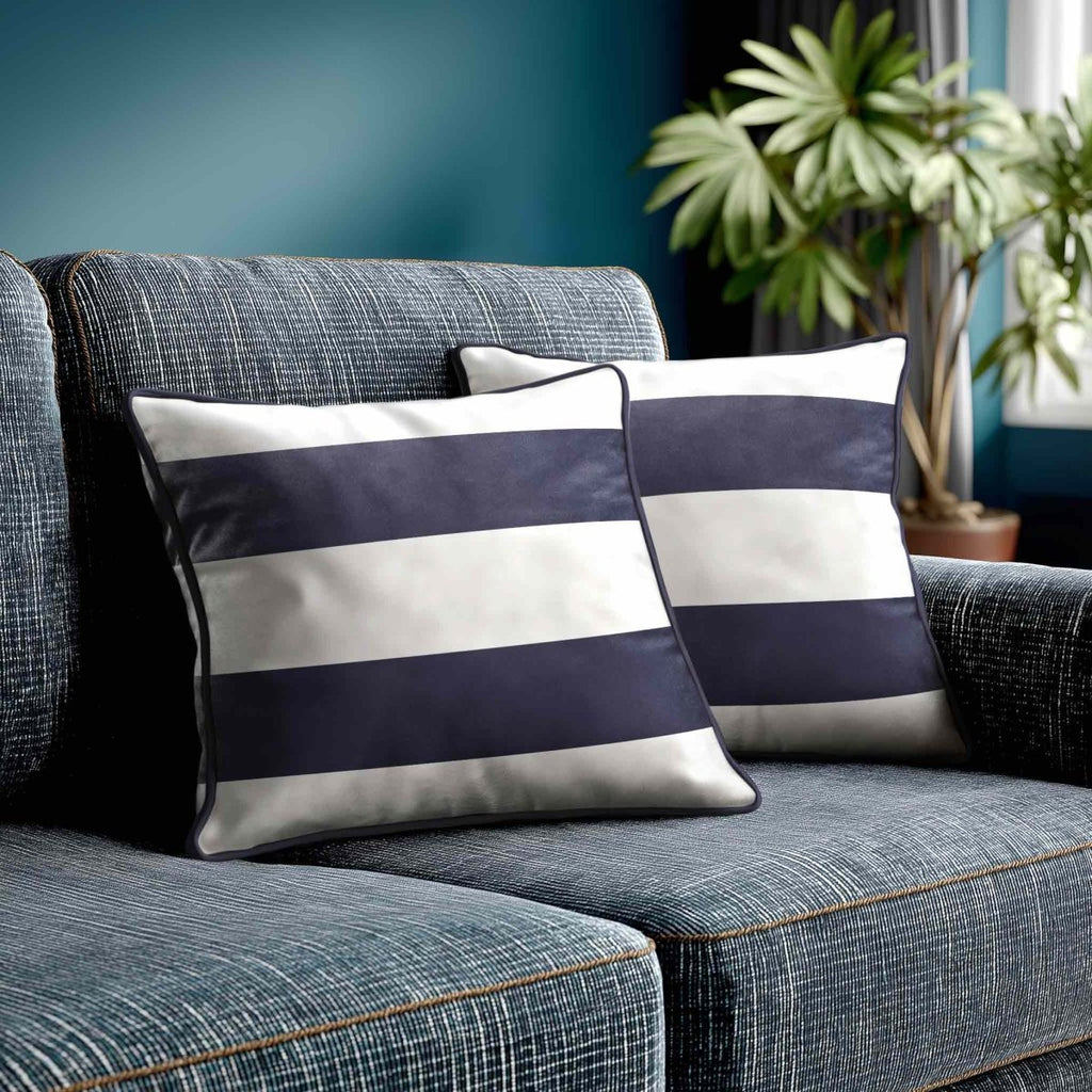 2 Stripes Horizontal | Sustainable Velvet Cushion with Piping - Graphite 40 x 40 cm by Izabela Peters