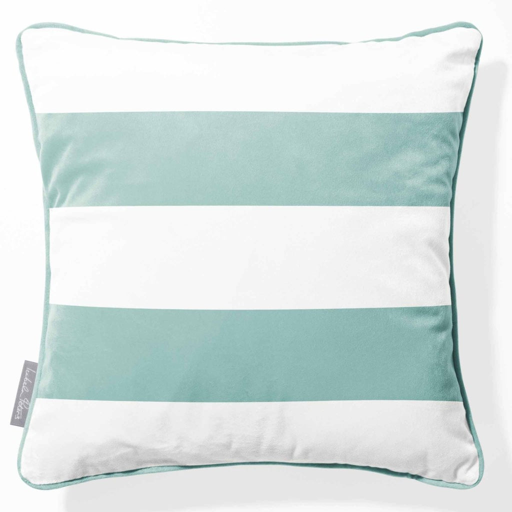 2 Stripes Horizontal | Sustainable Velvet Cushion with Piping - Blue Surf 40 x 40 cm by Izabela Peters