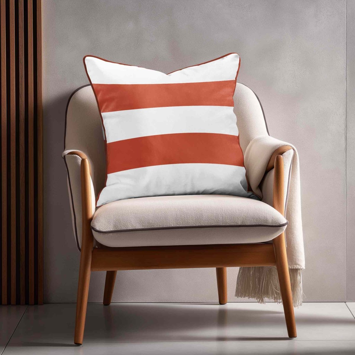 2 Stripes Horizontal | Sustainable Velvet Cushion with Piping - Burnt Ochre 40 x 40 cm by Izabela Peters