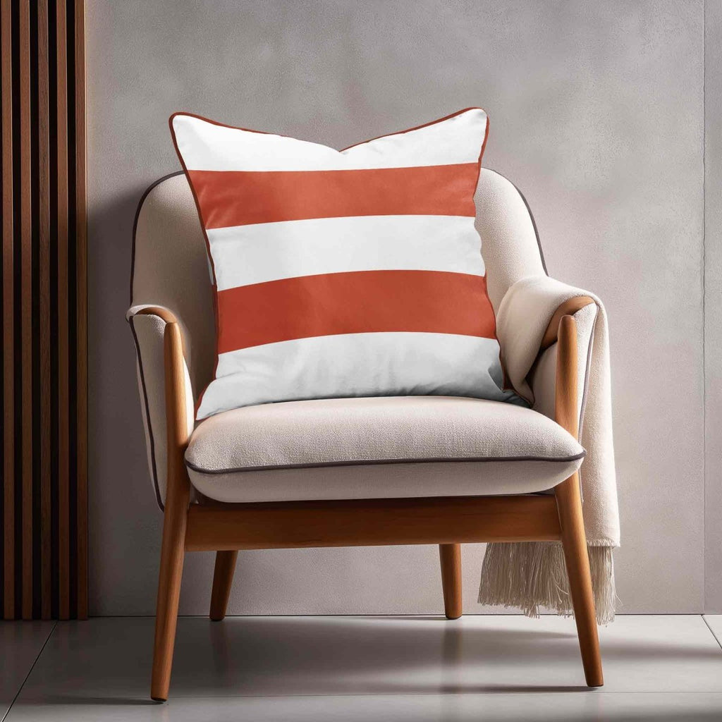 2 Stripes Horizontal | Sustainable Velvet Cushion with Piping - Burnt Ochre 40 x 40 cm by Izabela Peters