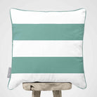 2 Stripes Horizontal | Sustainable Velvet Cushion with Piping - Blue Surf 40 x 40 cm by Izabela Peters