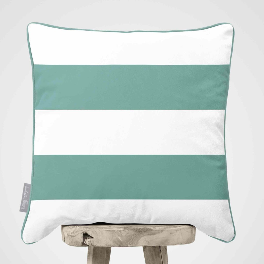 2 Stripes Horizontal | Sustainable Velvet Cushion with Piping - Blue Surf 40 x 40 cm by Izabela Peters