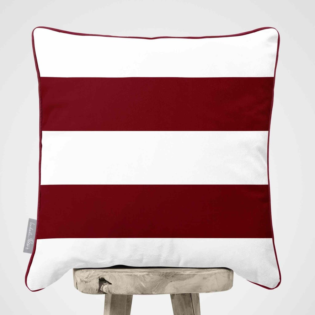 2 Stripes Horizontal | Sustainable Velvet Cushion with Piping - Raspberry Red 40 x 40 cm by Izabela Peters