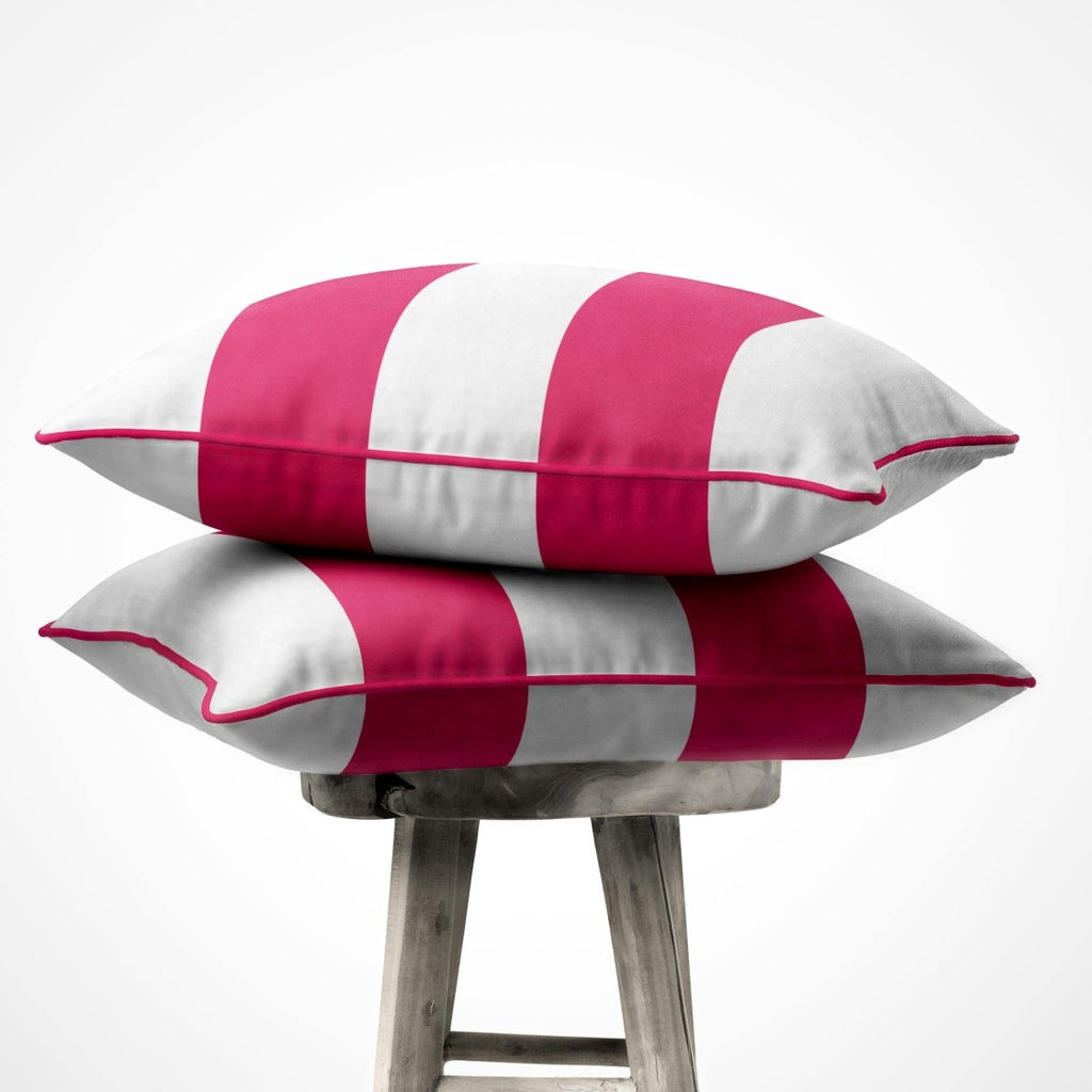 2 Stripes Horizontal | Sustainable Velvet Cushion with Piping - Hot Pink 40 x 40 cm by Izabela Peters