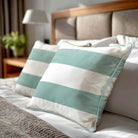 2 Stripes Horizontal | Sustainable Velvet Cushion with Piping - Blue Surf 40 x 40 cm by Izabela Peters