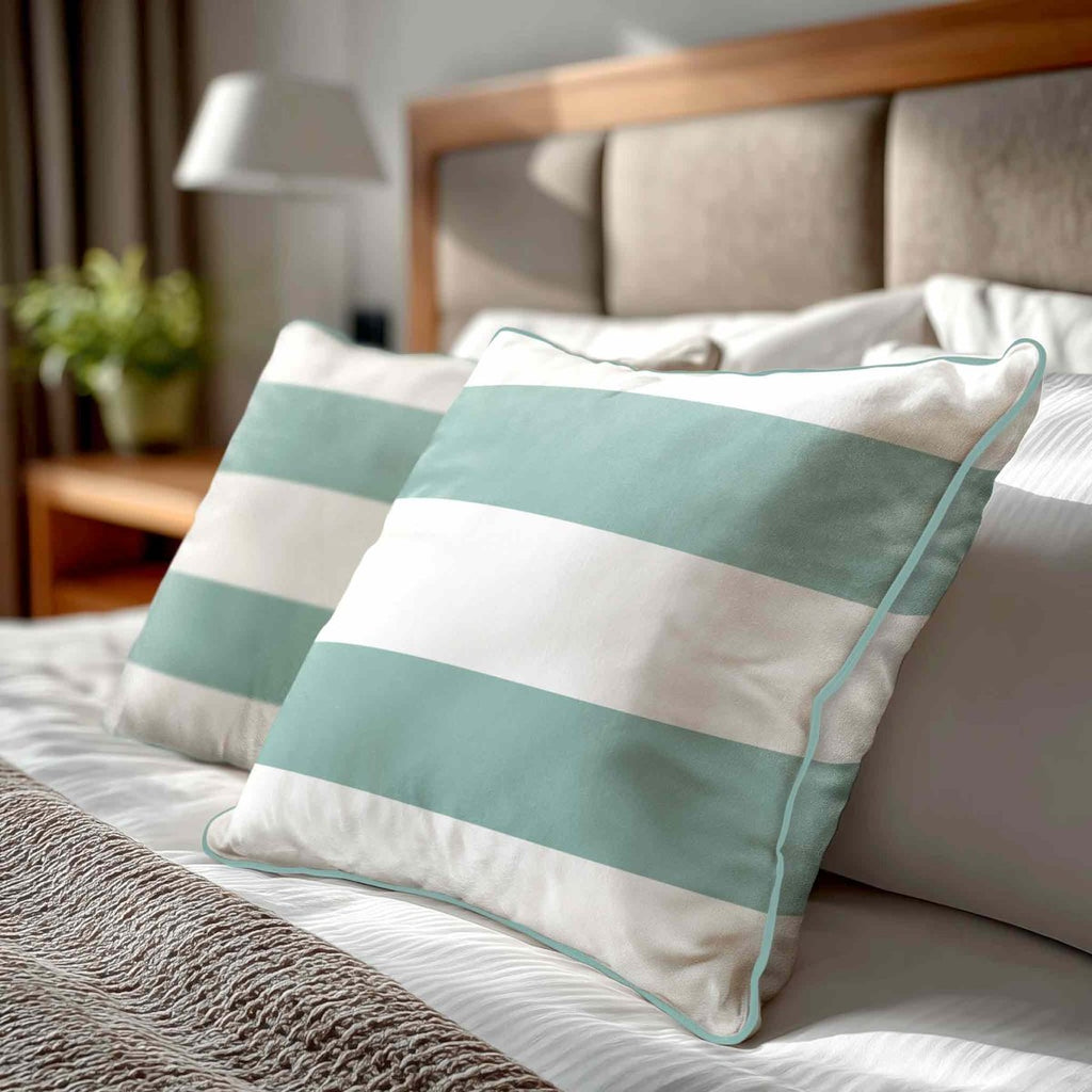 2 Stripes Horizontal | Sustainable Velvet Cushion with Piping - Blue Surf 40 x 40 cm by Izabela Peters