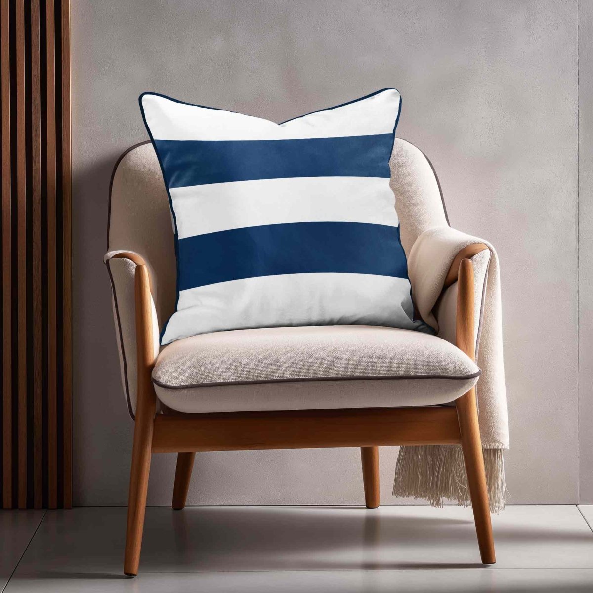 2 Stripes Horizontal | Sustainable Velvet Cushion with Piping - Estate Blue 40 x 40 cm by Izabela Peters