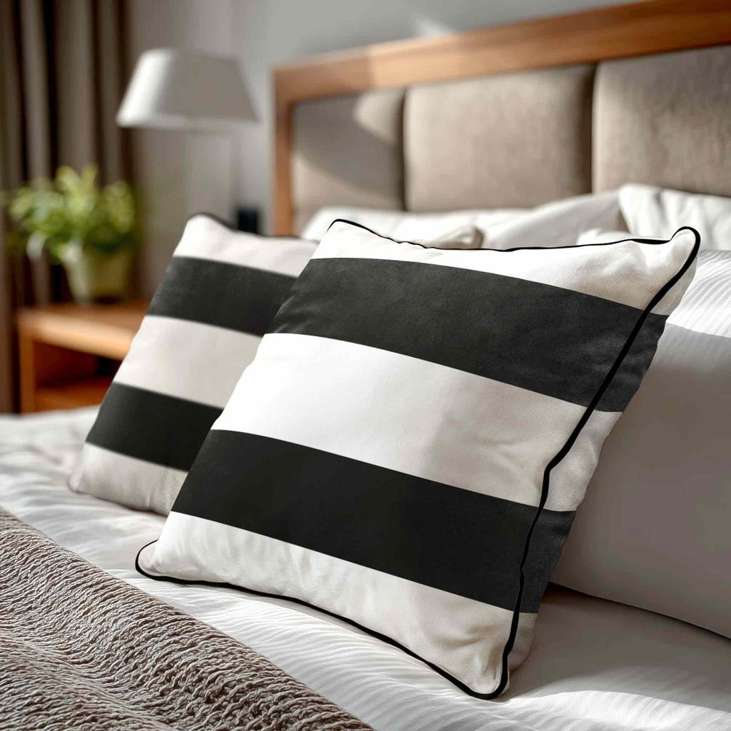 2 Stripes Horizontal | Sustainable Velvet Cushion with Piping - Charcoal 40 x 40 cm by Izabela Peters