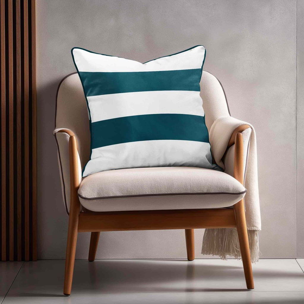 2 Stripes Horizontal | Sustainable Velvet Cushion with Piping - Teal 40 x 40 cm by Izabela Peters