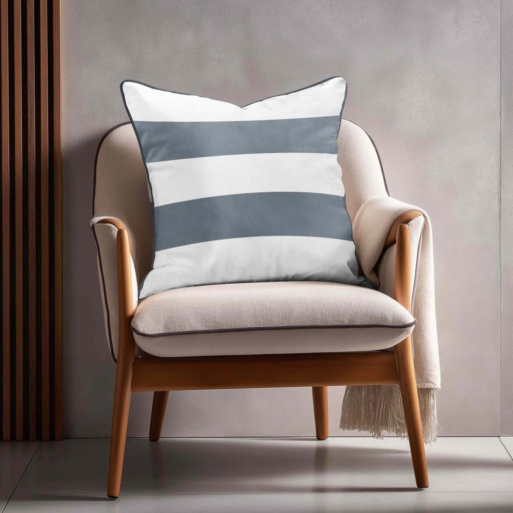 2 Stripes Horizontal | Sustainable Velvet Cushion with Piping - French Grey 40 x 40 cm by Izabela Peters