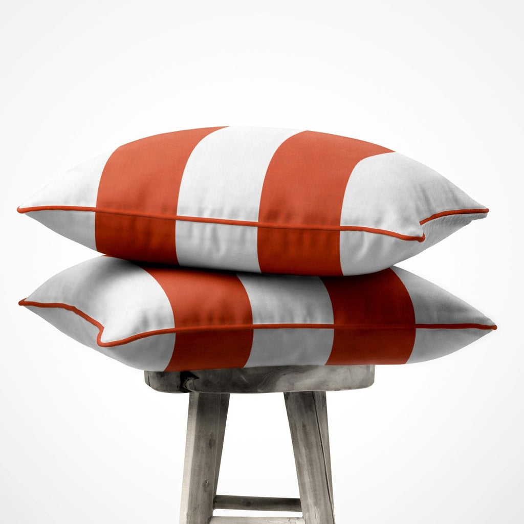 2 Stripes Horizontal | Sustainable Velvet Cushion with Piping - Burnt Ochre 40 x 40 cm by Izabela Peters