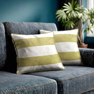 2 Stripes Horizontal | Sustainable Velvet Cushion with Piping - Golden Lime 40 x 40 cm by Izabela Peters