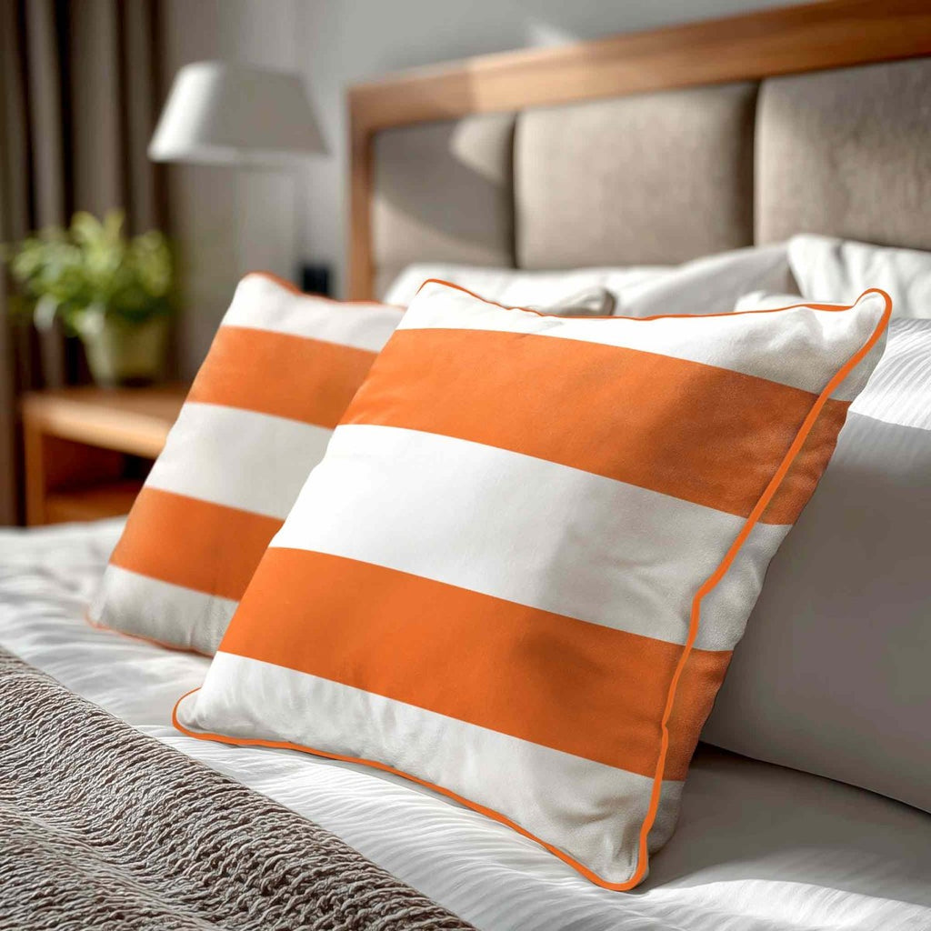 2 Stripes Horizontal | Sustainable Velvet Cushion with Piping - Burnt Orange 40 x 40 cm by Izabela Peters