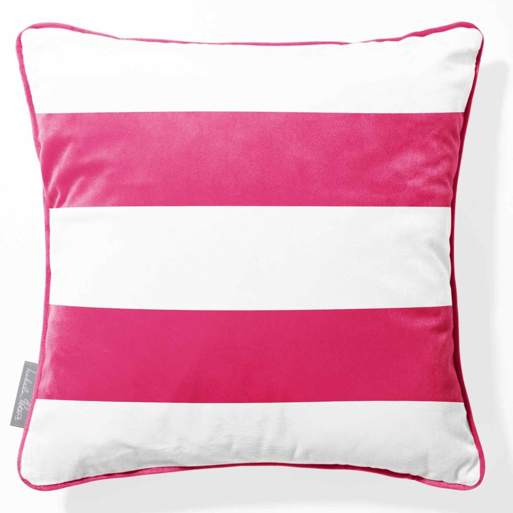 2 Stripes Horizontal | Sustainable Velvet Cushion with Piping - Hot Pink 40 x 40 cm by Izabela Peters