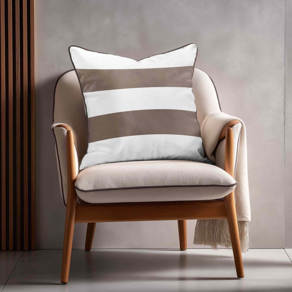 2 Stripes Horizontal | Sustainable Velvet Cushion with Piping - Dovedale Stone 40 x 40 cm by Izabela Peters