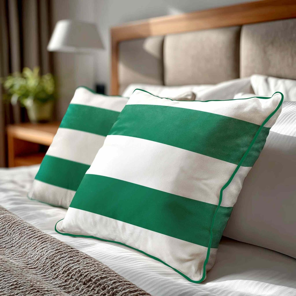 2 Stripes Horizontal | Sustainable Velvet Cushion with Piping - Emerald Green 40 x 40 cm by Izabela Peters
