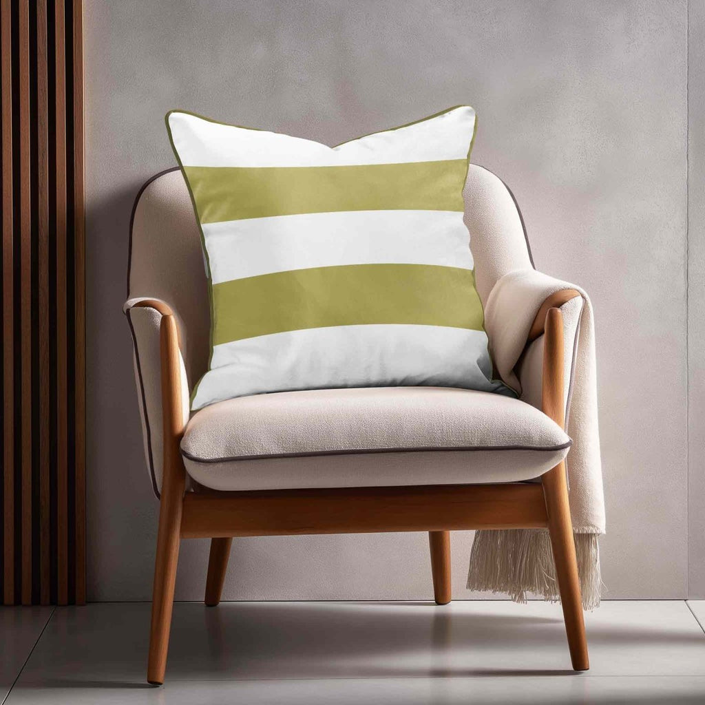 2 Stripes Horizontal | Sustainable Velvet Cushion with Piping - Golden Lime 40 x 40 cm by Izabela Peters