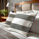 2 Stripes Horizontal | Sustainable Velvet Cushion with Piping - Beluga 40 x 40 cm by Izabela Peters