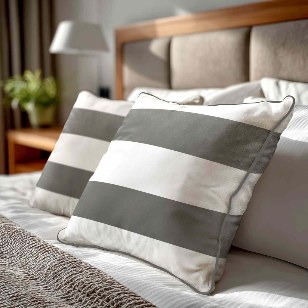2 Stripes Horizontal | Sustainable Velvet Cushion with Piping - Beluga 40 x 40 cm by Izabela Peters