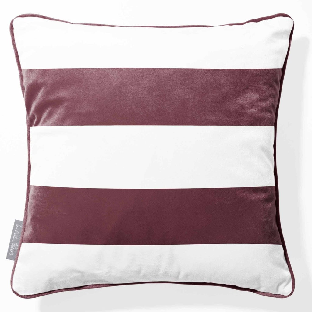 2 Stripes Horizontal | Sustainable Velvet Cushion with Piping - Italian Grape 40 x 40 cm by Izabela Peters