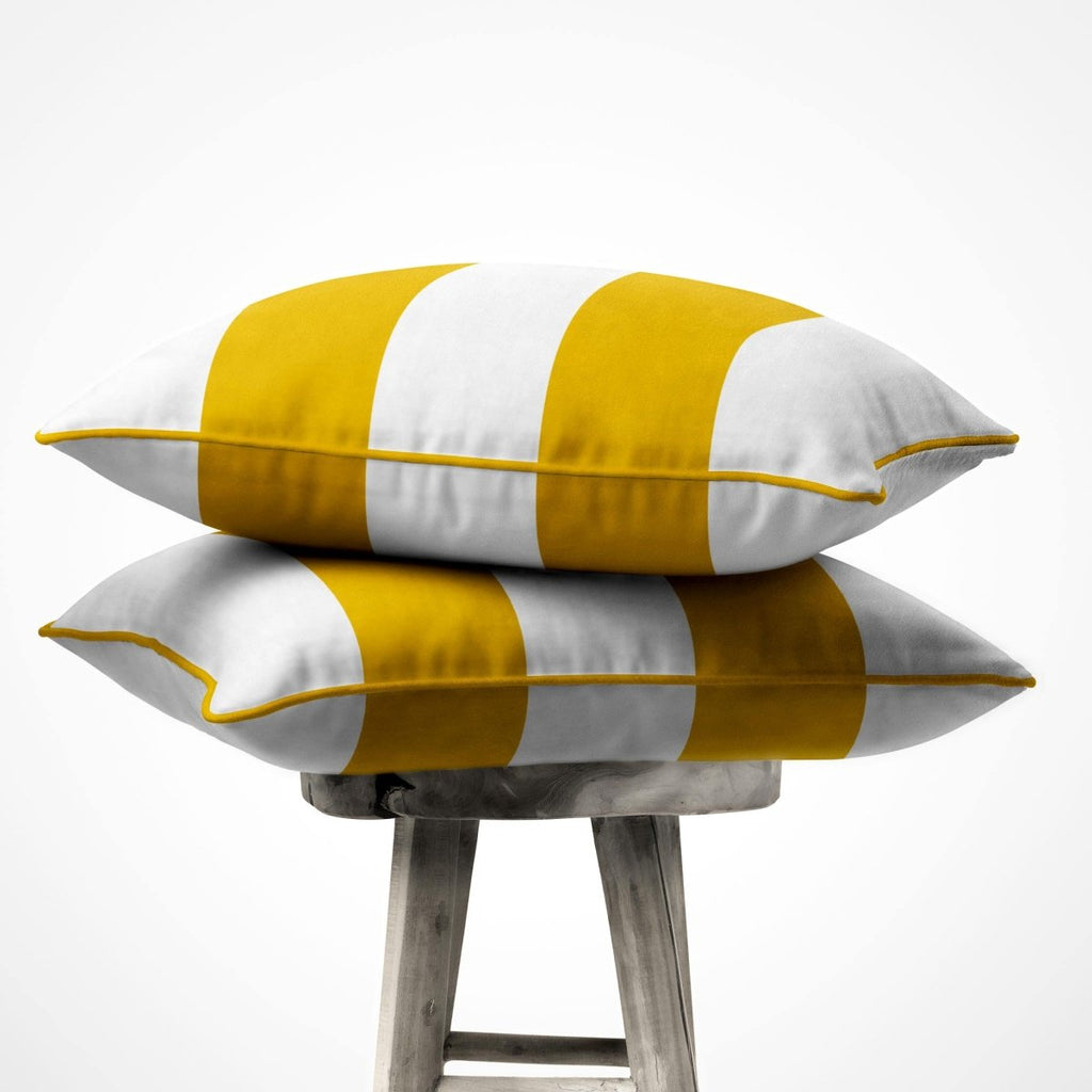 2 Stripes Horizontal | Sustainable Velvet Cushion with Piping - Mustard Ochre 40 x 40 cm by Izabela Peters