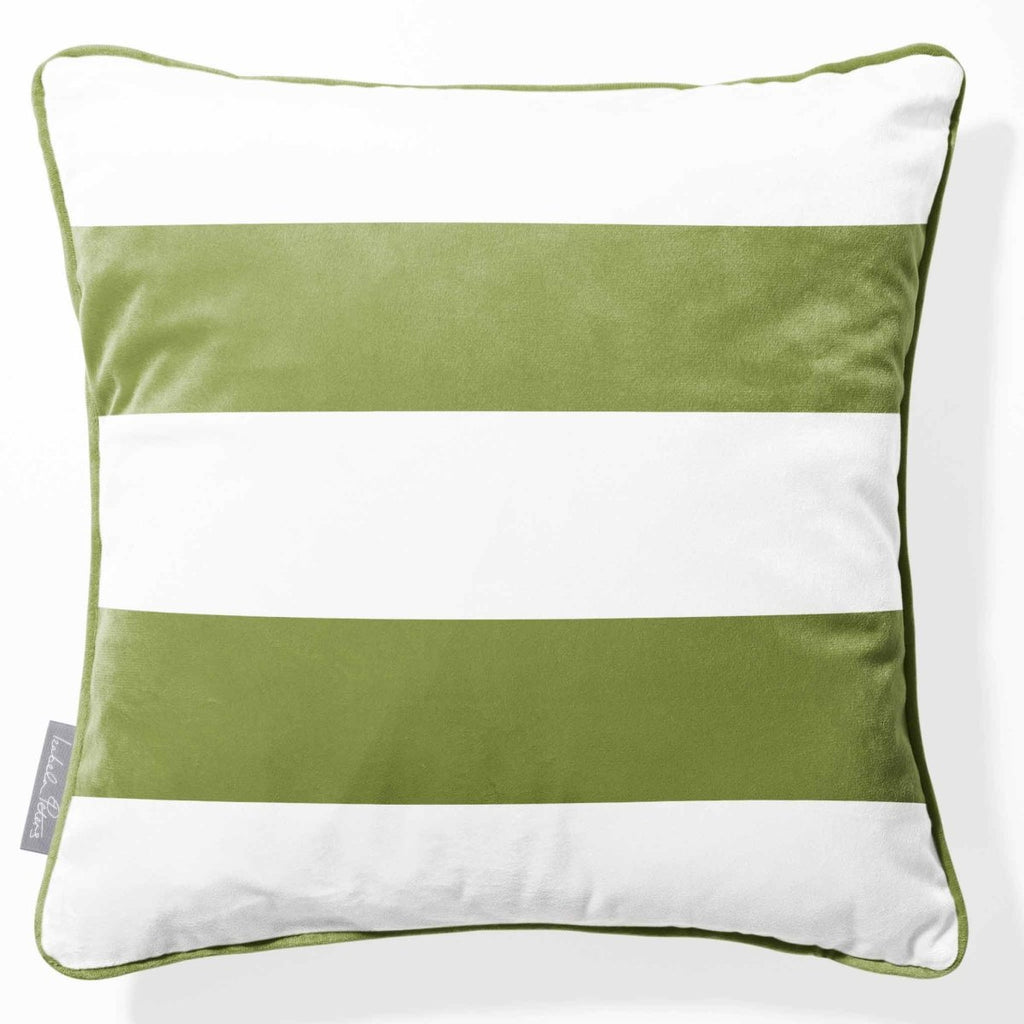 2 Stripes Horizontal | Sustainable Velvet Cushion with Piping - Sage 40 x 40 cm by Izabela Peters