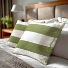 2 Stripes Horizontal | Sustainable Velvet Cushion with Piping - Sage 40 x 40 cm by Izabela Peters