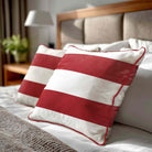 2 Stripes Horizontal | Sustainable Velvet Cushion with Piping - Crimson Muse 40 x 40 cm by Izabela Peters