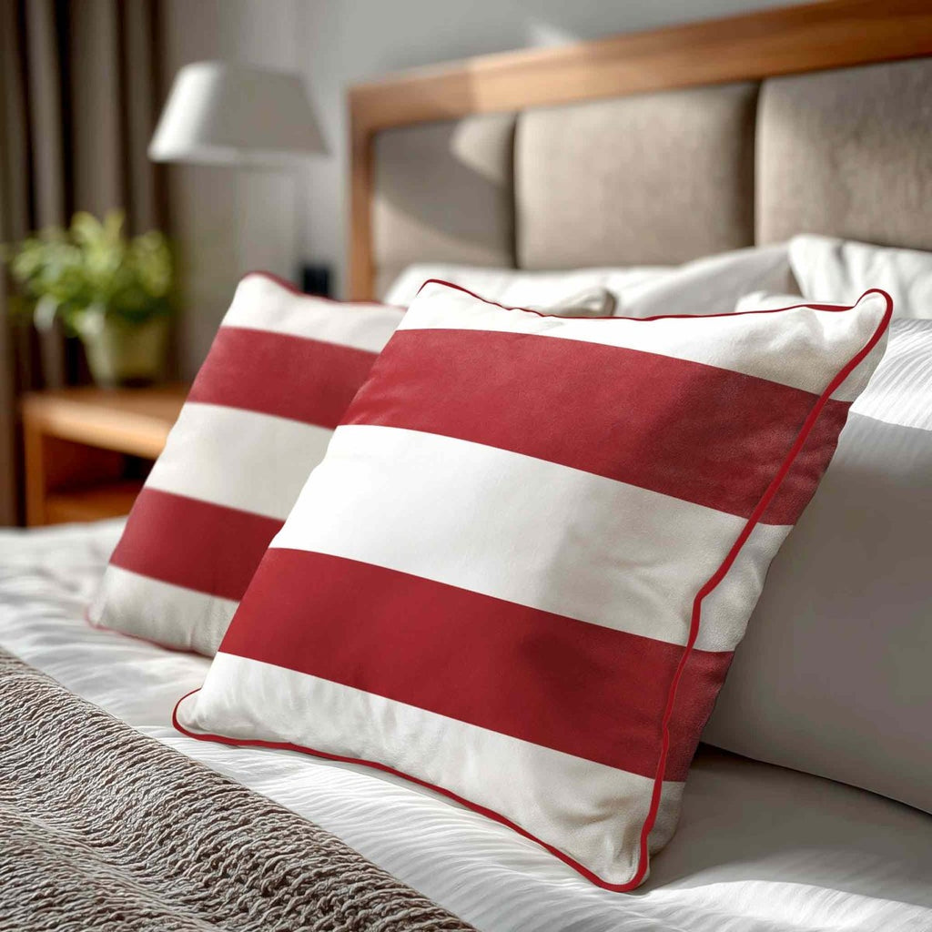 2 Stripes Horizontal | Sustainable Velvet Cushion with Piping - Crimson Muse 40 x 40 cm by Izabela Peters
