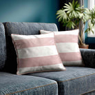2 Stripes Horizontal | Sustainable Velvet Cushion with Piping - Rosewater 40 x 40 cm by Izabela Peters