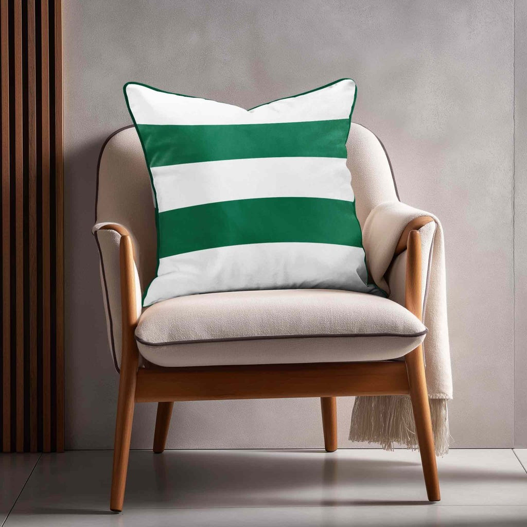 2 Stripes Horizontal | Sustainable Velvet Cushion with Piping - Emerald Green 40 x 40 cm by Izabela Peters