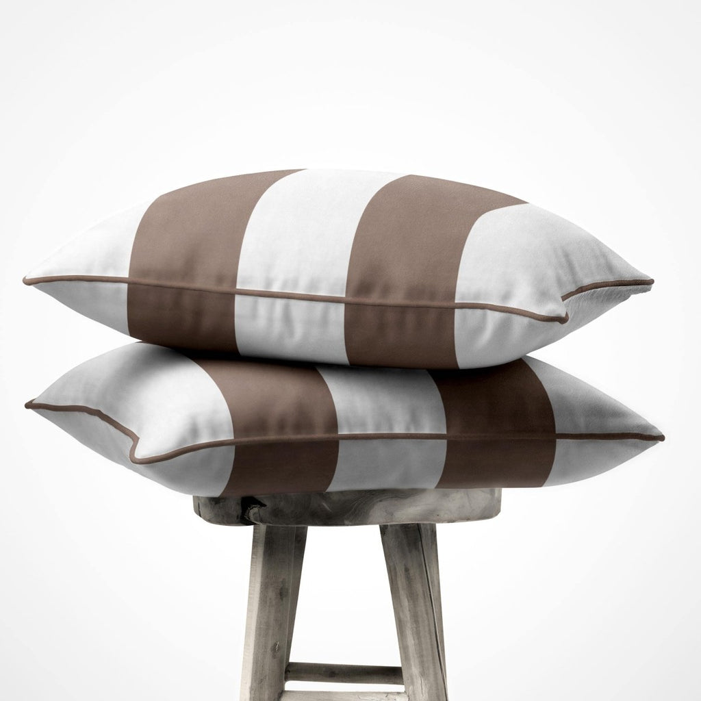 2 Stripes Horizontal | Sustainable Velvet Cushion with Piping - Dovedale Stone 40 x 40 cm by Izabela Peters