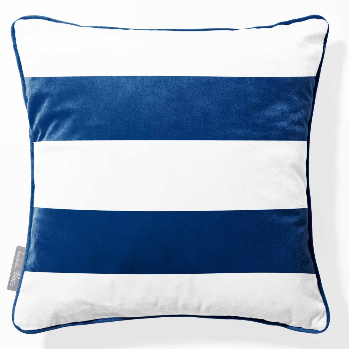 2 Stripes Horizontal | Sustainable Velvet Cushion with Piping - Estate Blue 40 x 40 cm by Izabela Peters