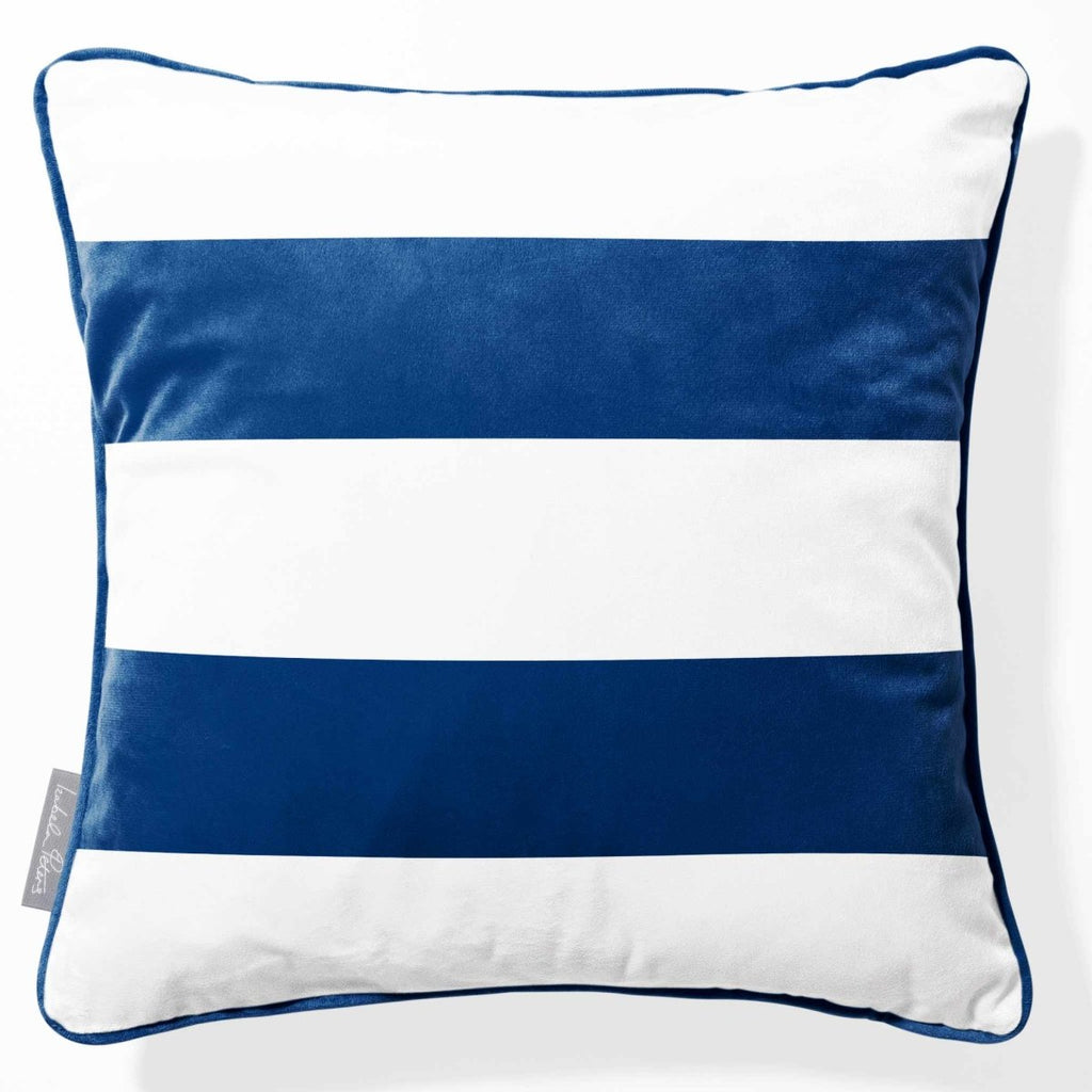 2 Stripes Horizontal | Sustainable Velvet Cushion with Piping - Estate Blue 40 x 40 cm by Izabela Peters