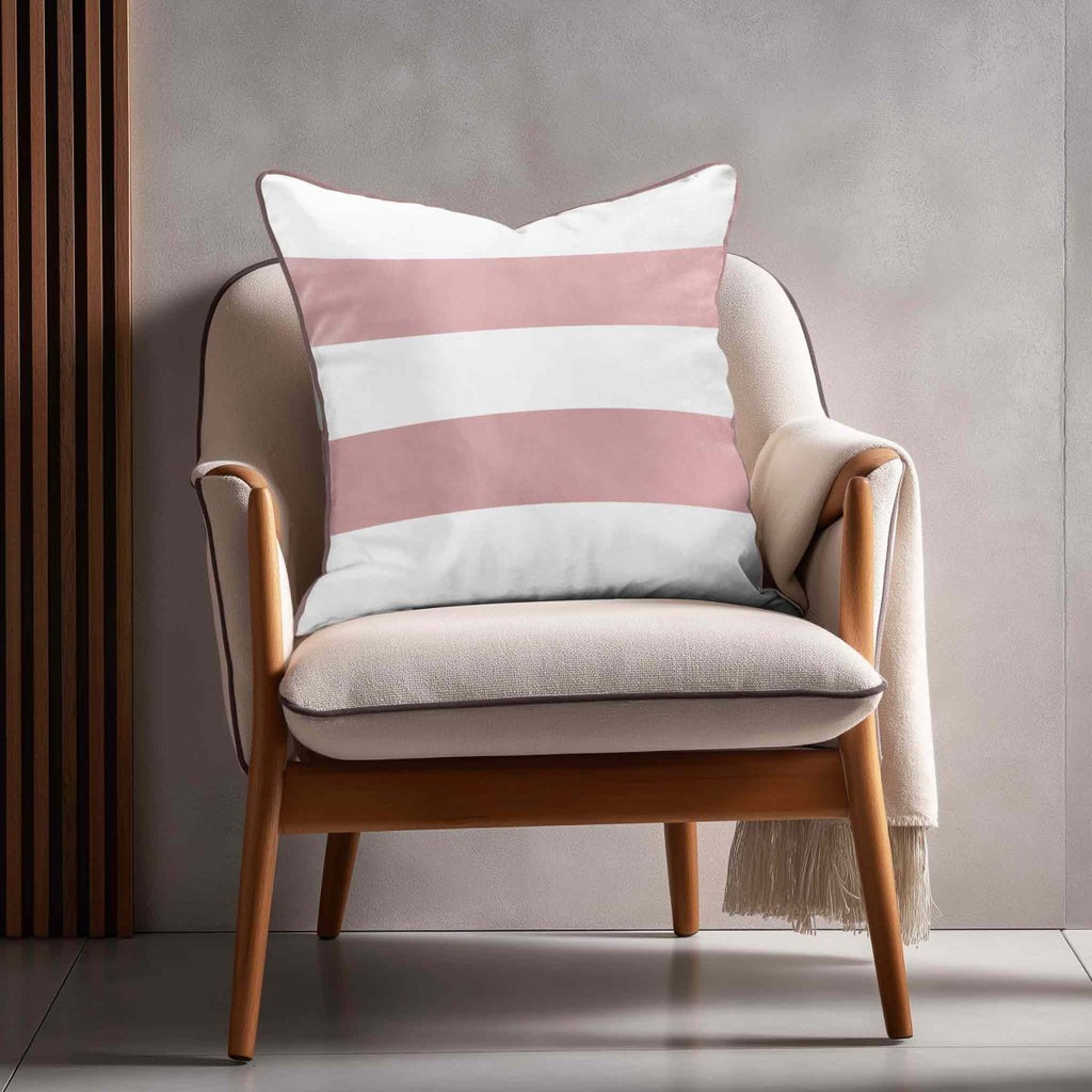 2 Stripes Horizontal | Sustainable Velvet Cushion with Piping - Rosewater 40 x 40 cm by Izabela Peters