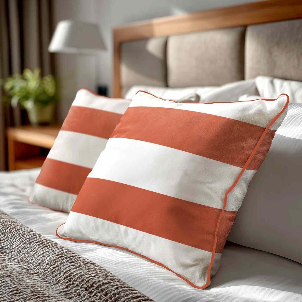 2 Stripes Horizontal | Sustainable Velvet Cushion with Piping - Burnt Ochre 40 x 40 cm by Izabela Peters