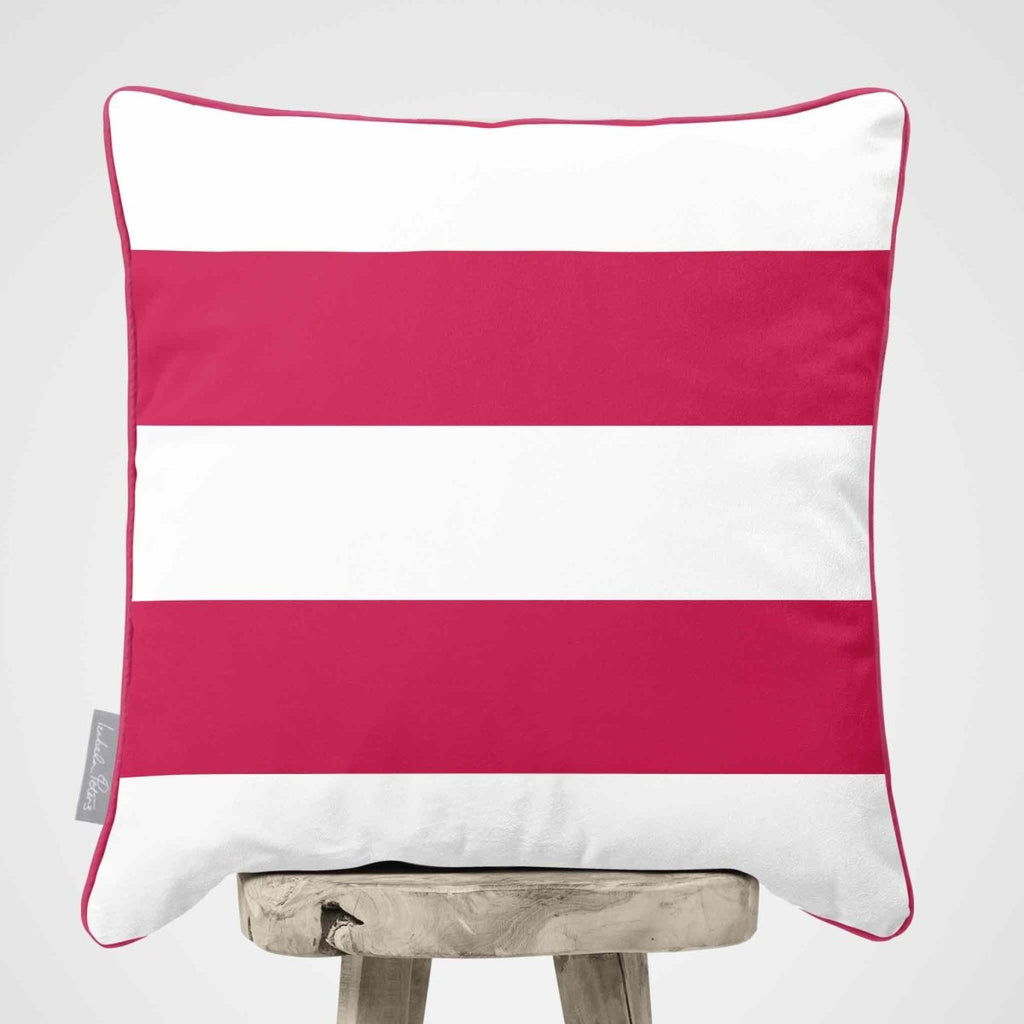 2 Stripes Horizontal | Sustainable Velvet Cushion with Piping - Hot Pink 40 x 40 cm by Izabela Peters